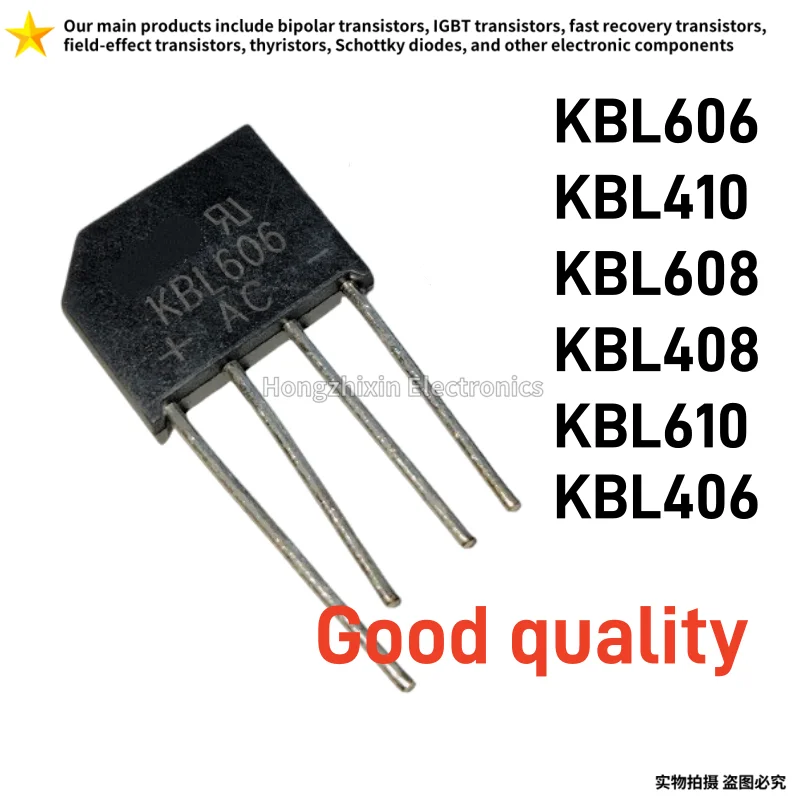 10PCS KBL606 KBL410 KBL608 KBL408 KBL610 KBL406 ZIP-4 Commonly used rectifier bridge flat bridge