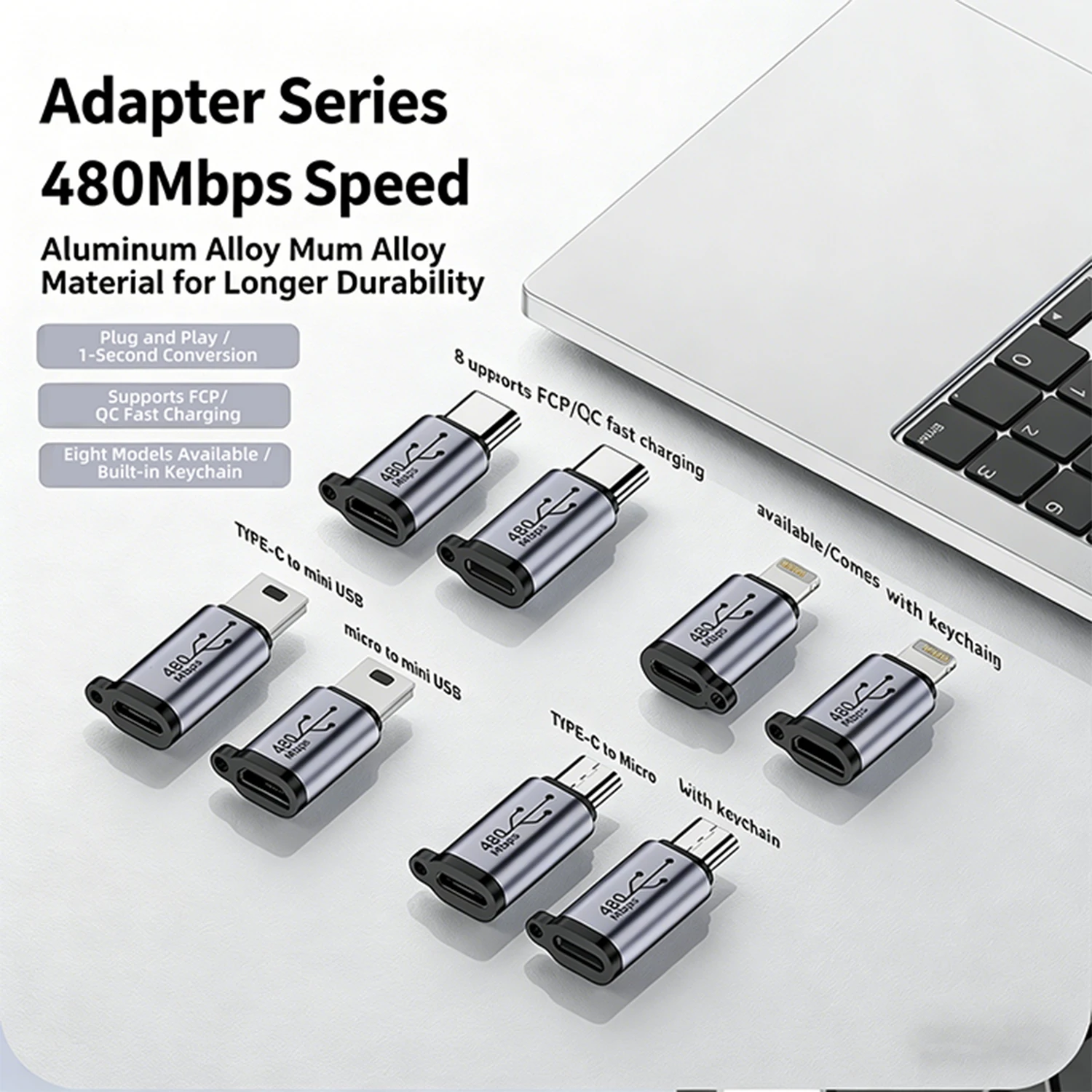USB 2.0 Adapter for Type C/Micro/8Pin/Mini USB 480Mbps Data Transfer Charging Converter 12W 5V 2.4A Adapter for Phone Tablet