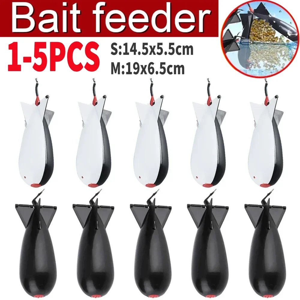 1-5 Unidades de Alimentadores de Pesca de Carpa tipo Cohete, 14.5cm y 19cm, Contenedor Flotante para Cebo y Señuelos, Alimentadores de Pellets Spomb, Herramienta de Pesca de Precisión