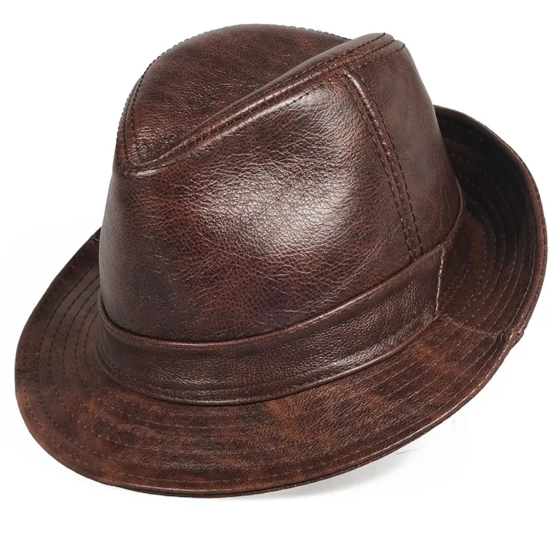 

Middle-aged and elderly men's leather top hat Grandpa old man Gentleman outdoor dad