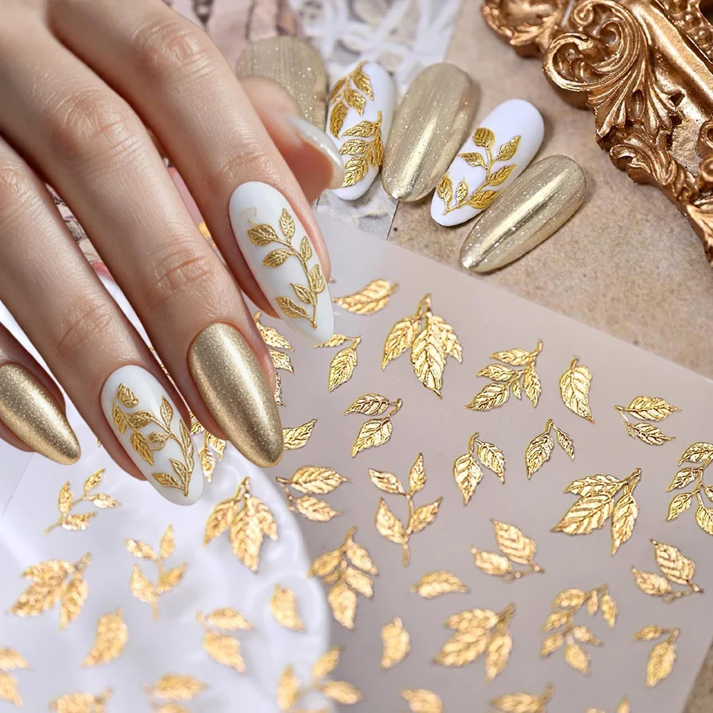 Autumn Gold Red Maple Leaf Nail Decals 5D Embossed Fall‑themed Stickers Self‑Adhesive Delicate Manicure Accessories for Seasonal