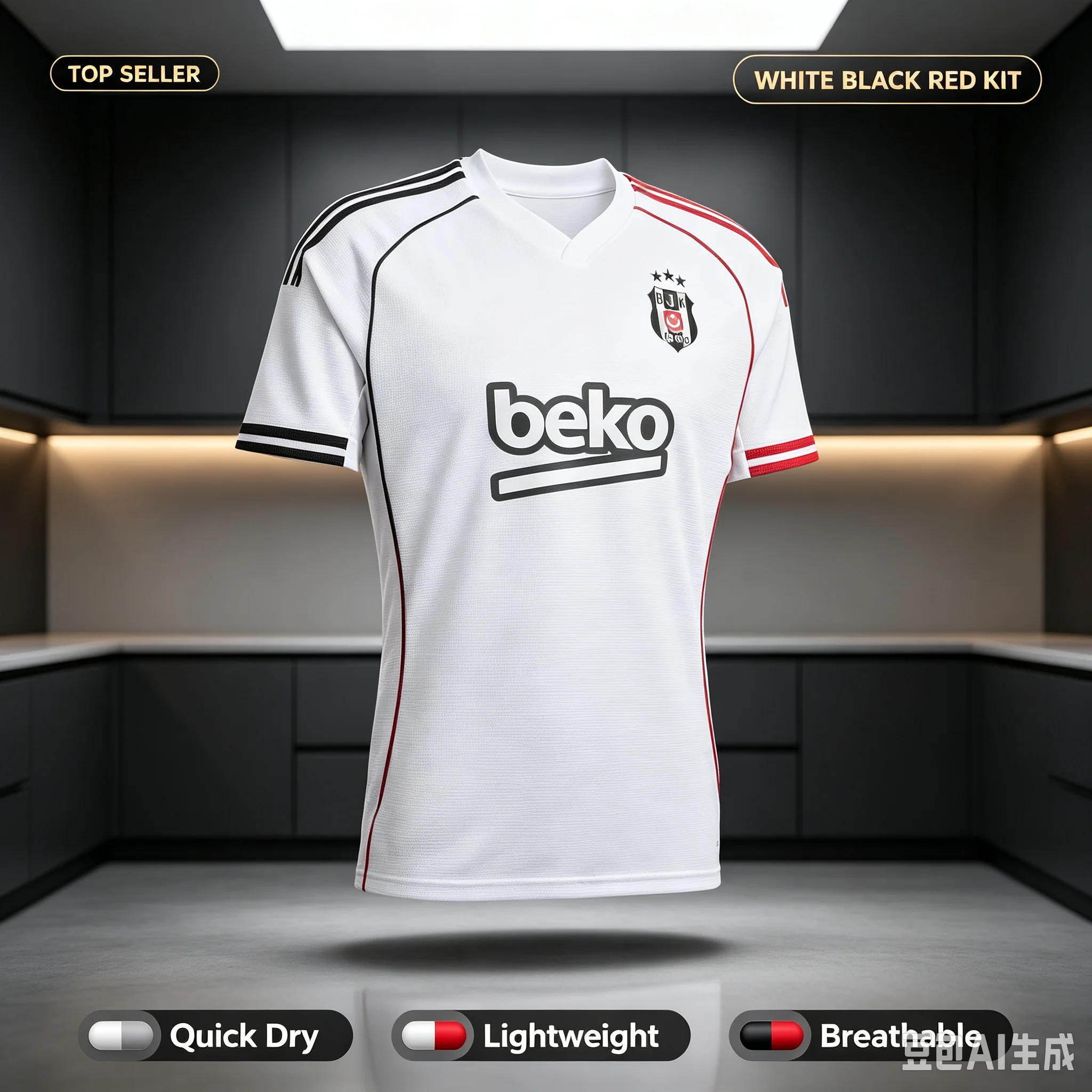 26 Comfortable Home Soccer Jersey Turkish Fan Style Men's Fan Version  Breathable Football 3D Printing Parent-child Tee