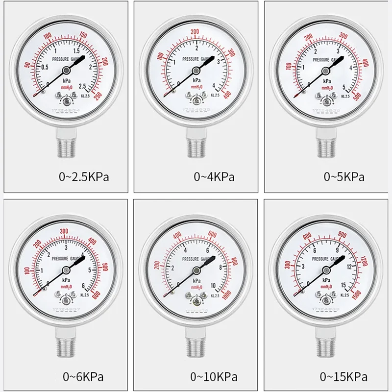 Adjustable mmH2O Kpa pressure gauge -40~0kpa 0-2.5kpa ... 0-10kpa 0-15kpa 0-20kpa 0-60kpa Calibratable micro pressure meter