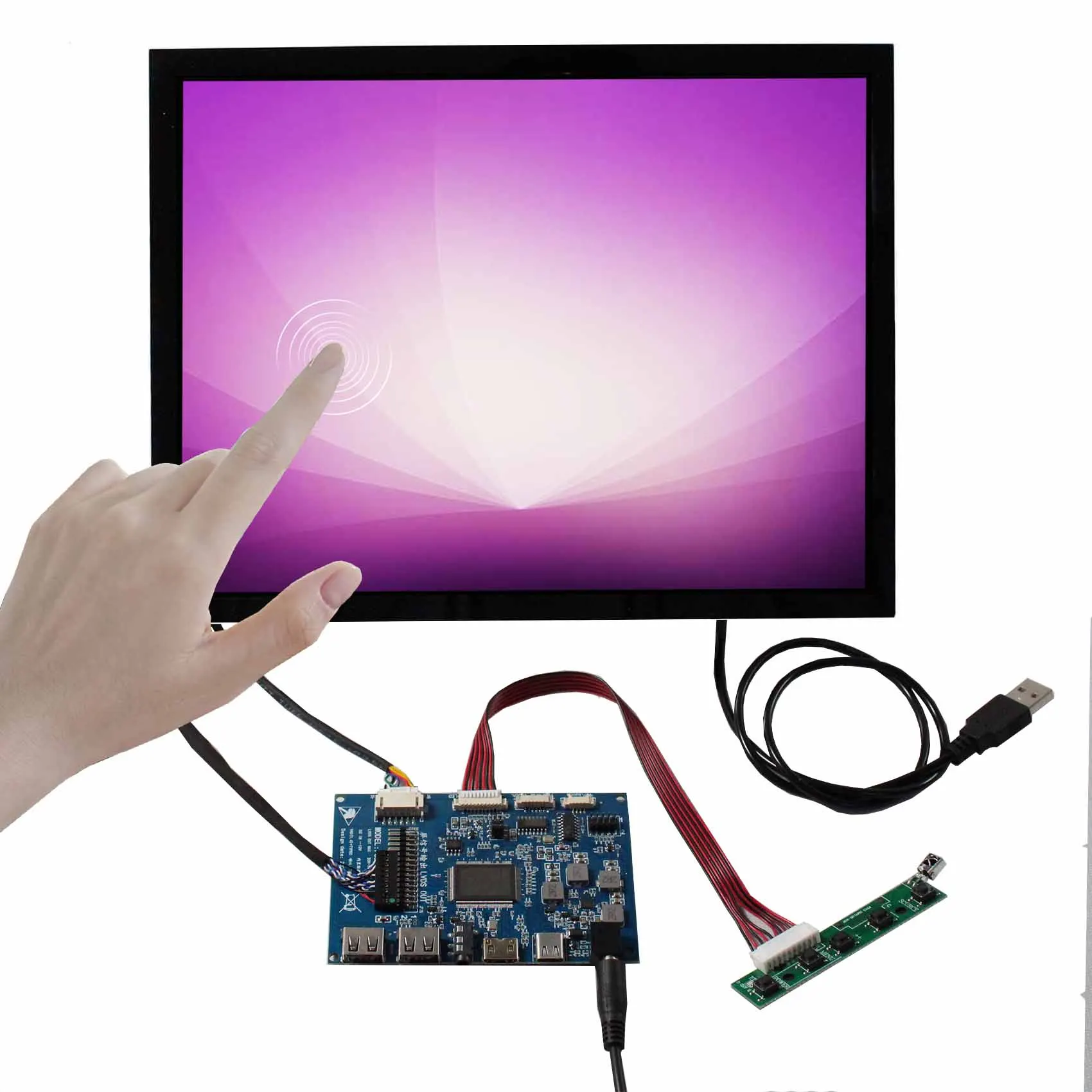 Placa HD USB tipo C 12,1" 1024x768 4:3 600nit IPS tela de toque LCD capacitiva