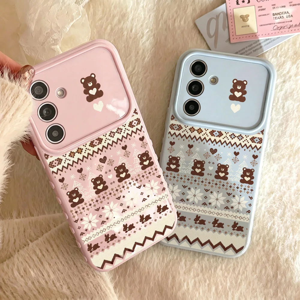 Phone Case for Samsung Galaxy A56 A55 A54 A37 A36 A35 A17 5G A16 A15 A07 A06 4G Cases Knit Pattern Heart Bear Vintage Cozy Style