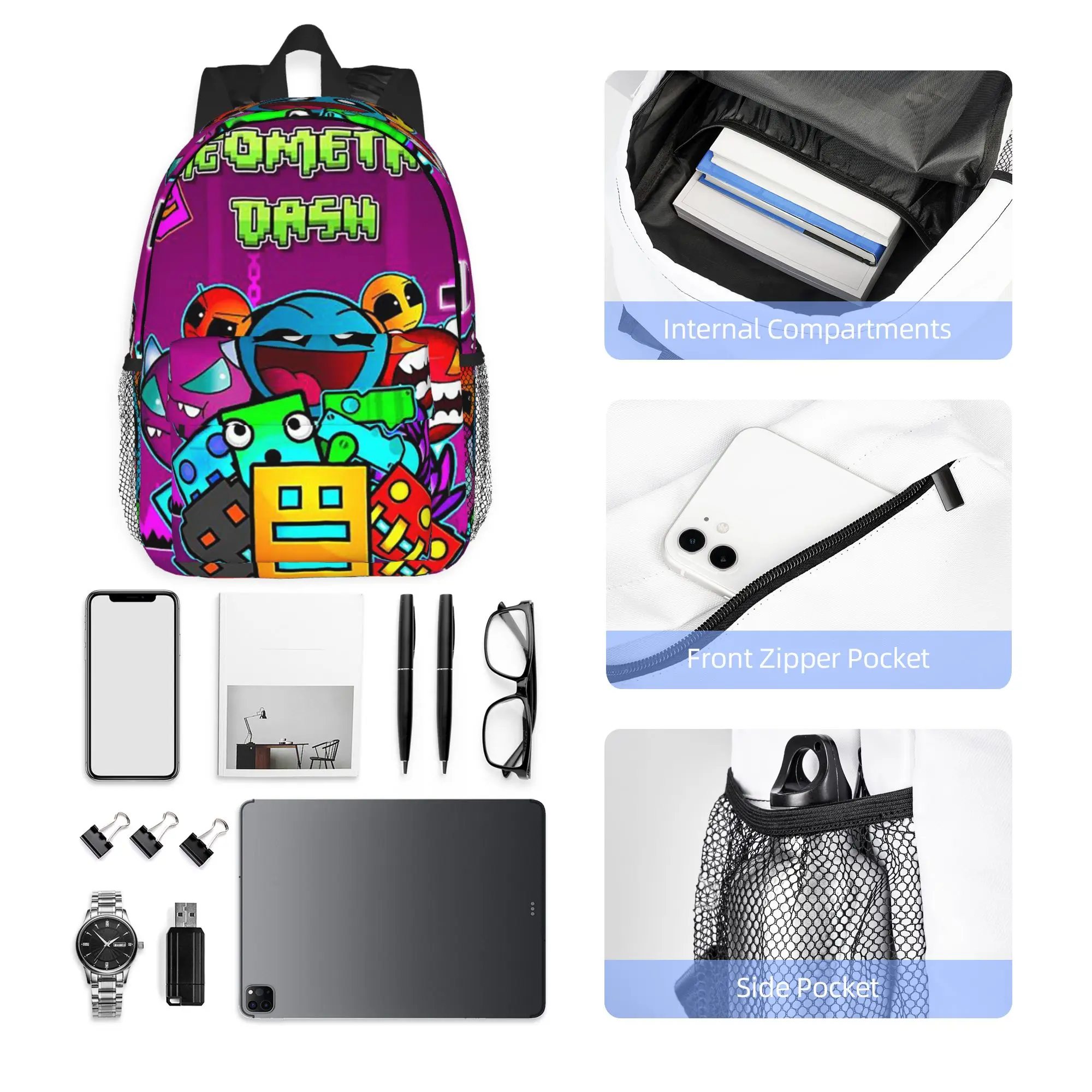 Video Game Geometry Dash Backpack Hot Sale Daypack Large Capacity Boys Girls BookBag Shoulder Bags for Men Women School Bag
