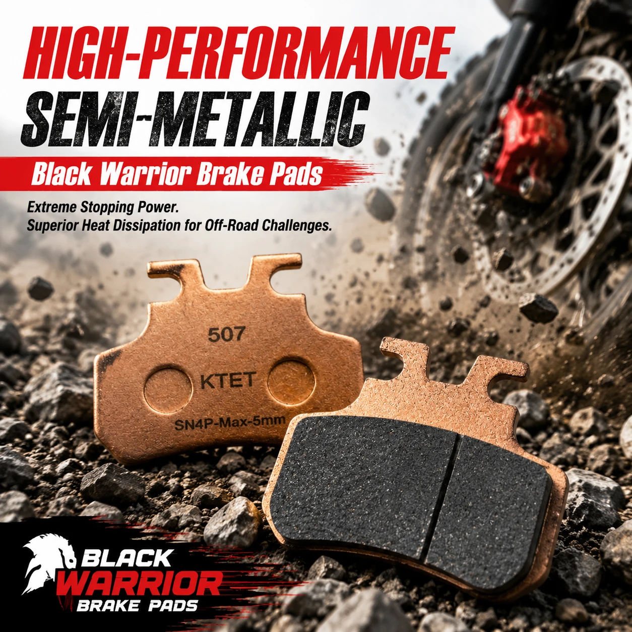 Black Warrior Brake Pads Semi-Metallic Night Ride Safe 2 Pairs for Himoto Black Warrior OWAYEBIKE