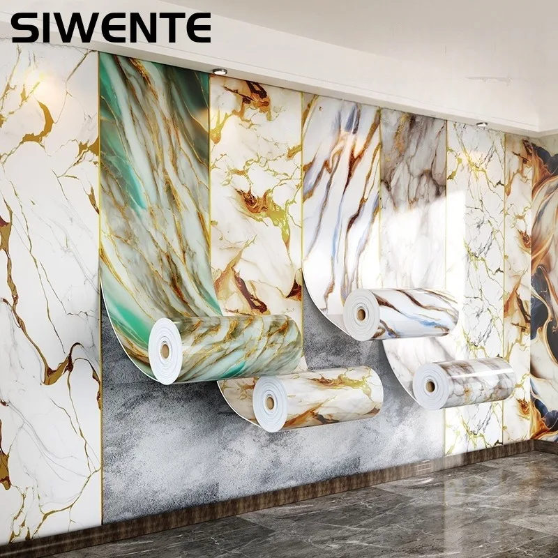 

Aluminum Foil Bottom Waterproof Wall Stickers Thickened PVC Imitation Marble XPE Roll Self-adhesive Wallpapers Background Decor