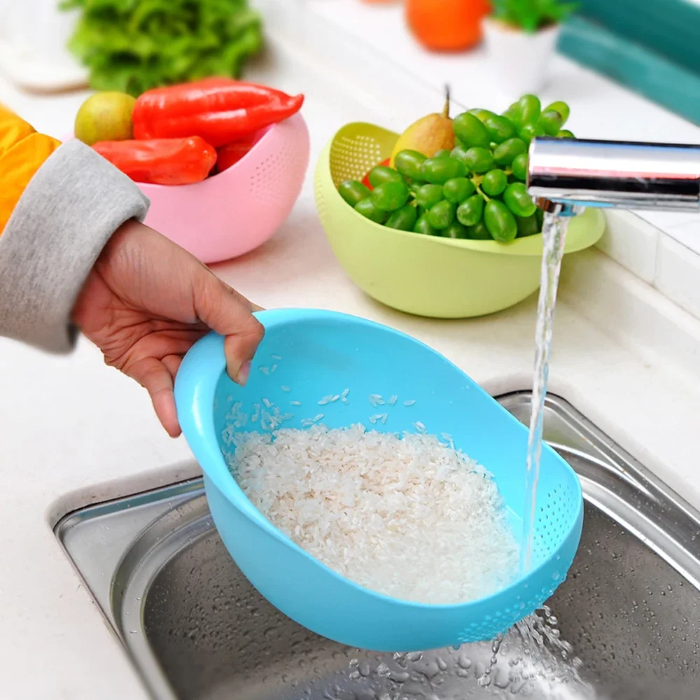 1pc Food Grade Plastic Rice Beans Peas Washing Filter Strainer Green Pink Color Basket Sieve Drainer Cleaning Gadget