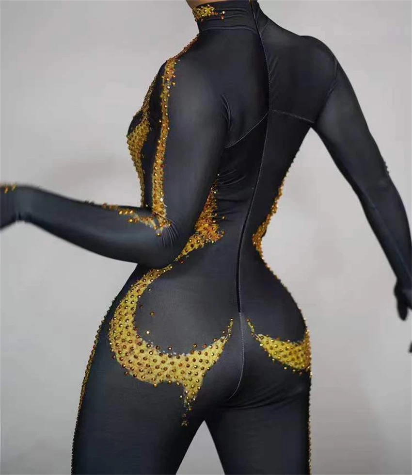 Oro argento strass Shinning tute Stretch Dance Costume per le donne 2024 New Pole Hot Drilling Singer Groop Drag body