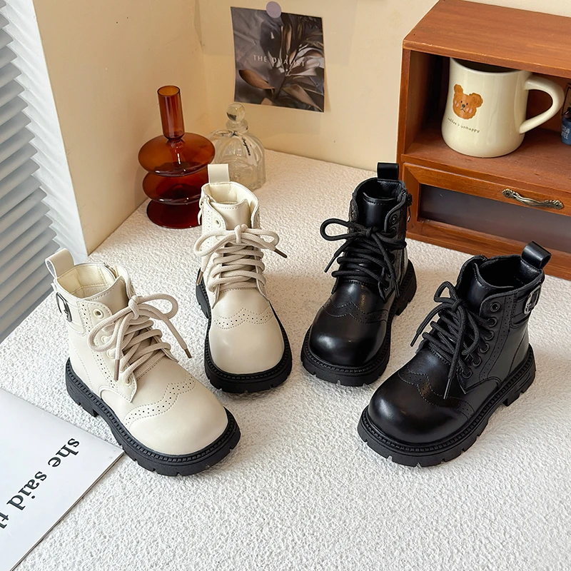 

Лидер продаж зимы, детские ботильоны на платформе, новые школьные простые модные короткие ботинки для девочек, нескользящие универсальные детские кожаные ботинки