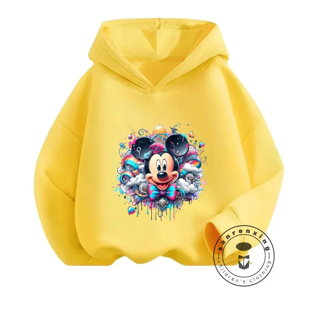 Delightful Disney Mickey Mouse Embellished Sweatshirts Boys Girls Long Sleeve Soft Spongy Casual Winter Wear Fun Tops Creativity