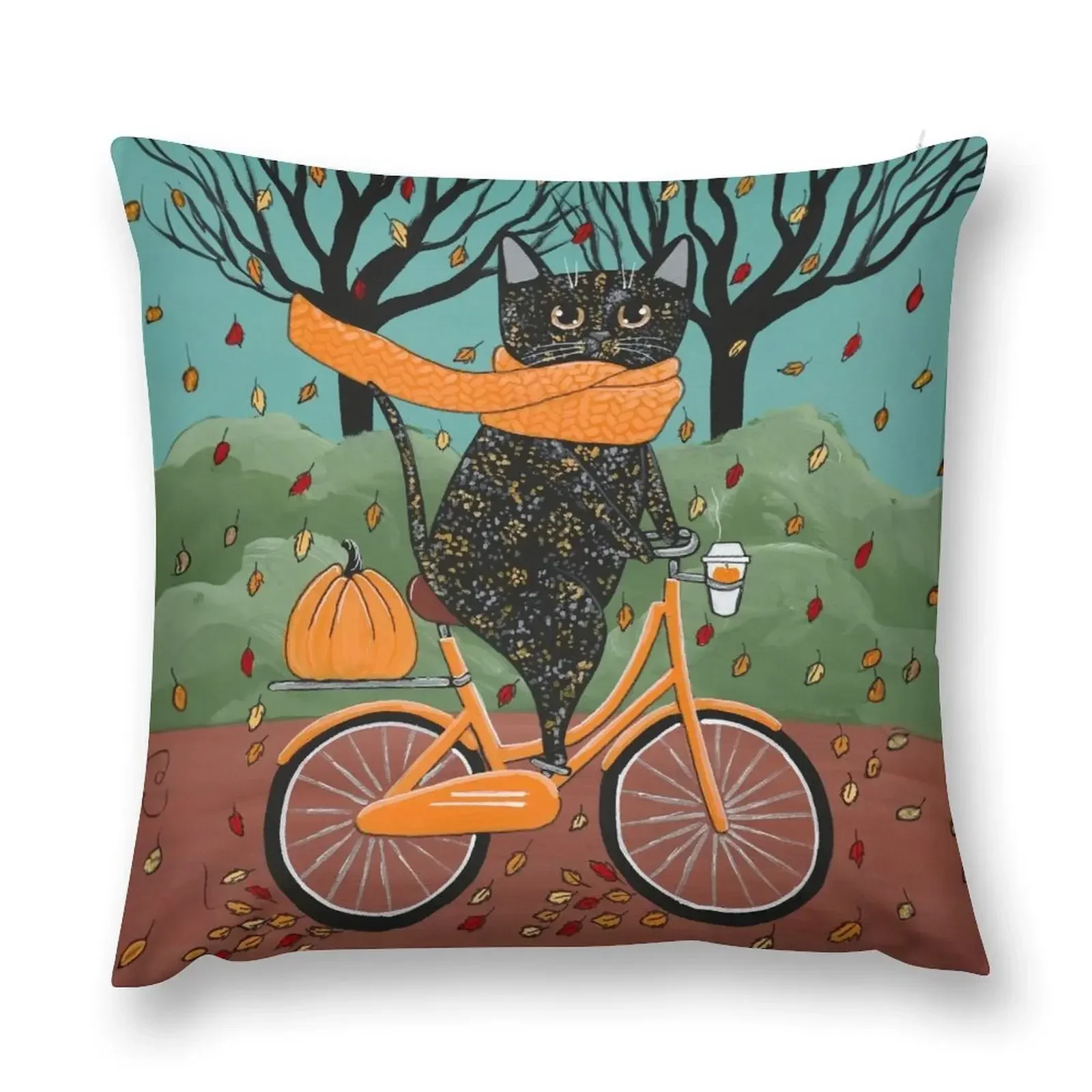 Tortie Autumn Bicycle Ride Cat Throw Pillow Luxury Sofa Cushions Pillowcases Bed Cushions pillow