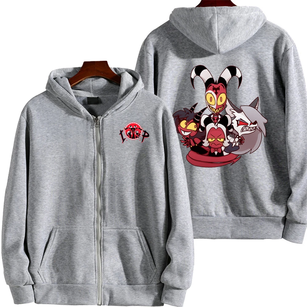 Anime Helluva Boss Men Hoodie Spring Autumn Women Oversized Sweatshirt With Zipper 2025 New Cartoon Anime Couple Coat