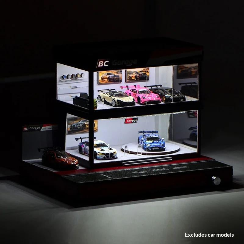 1: 64 scale car model scene hand assembled miniature street view car showroom with lights