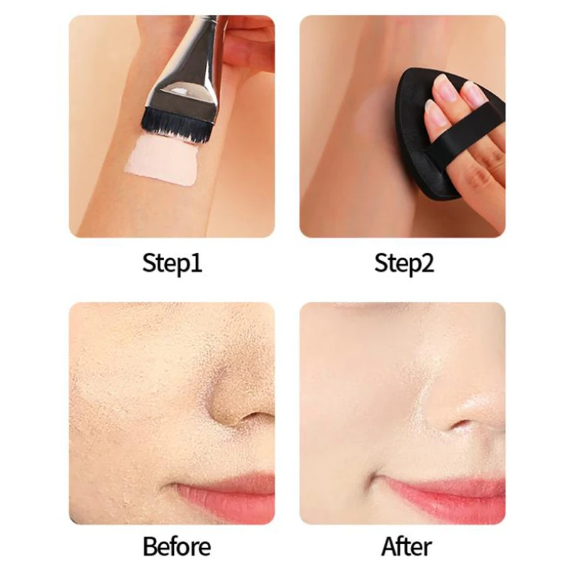 3-In-1 Flat-Head Foundation Brush And Black Makeup Puff Blender Sponge Ultra-Thin Head Traceless Concealer Applicator Tool