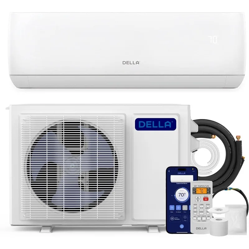 

DELLA Motto Series 18000 BTU с поддержкой Wi-Fi Mini Split 19 SEER2 Cools до 1000 кв. футов, 208–230 В, работает с Alexa, кондиционером