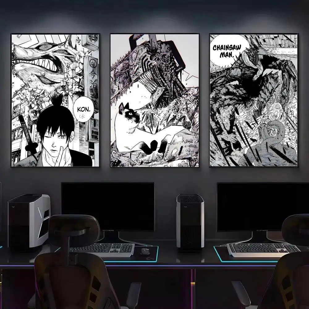 Anime C-Chainsaw Man Black And White Poster Wall Art Print, Aesthetic Room Decor, Modern Home Decor, Removable Print