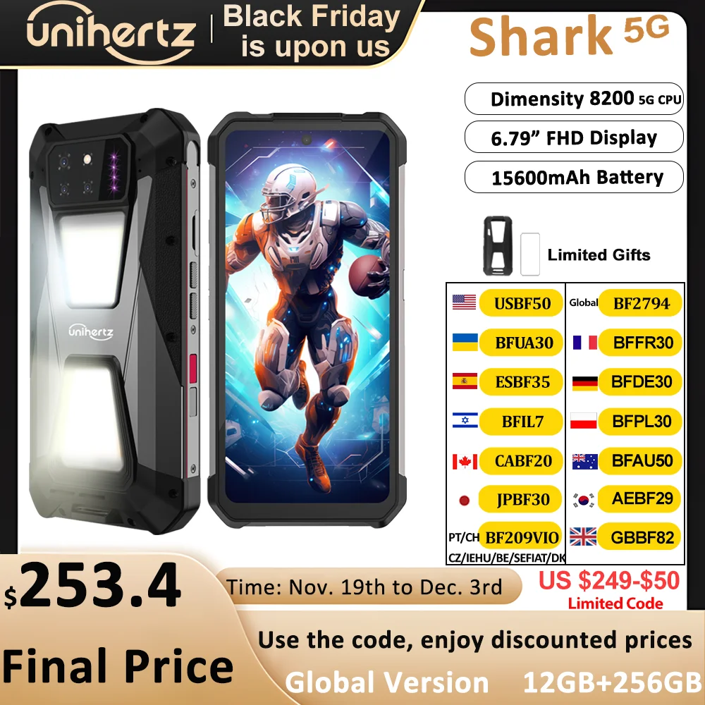 

Unihertz SHARK, прочный смартфон на базе Android 5G, размер 8200, большой экран 6,79 дюйма, 120 Гц, 24 + 256 ГБ, игровой телефон, добавляется к корзину