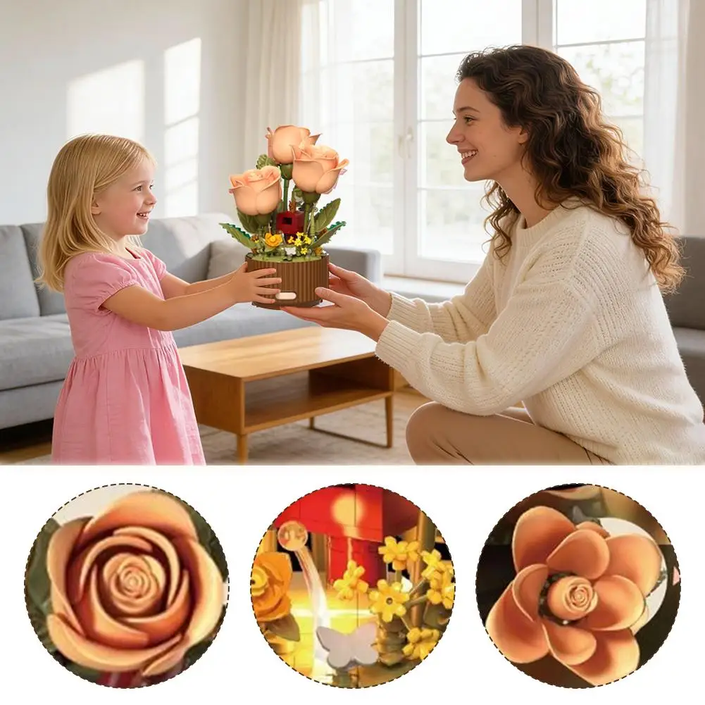 

Electric Building Blocks Eternal Flower Ornament Valentine's Day Gift Electric Bloom Flower Ornament Bloom Eternal Flowers Gift