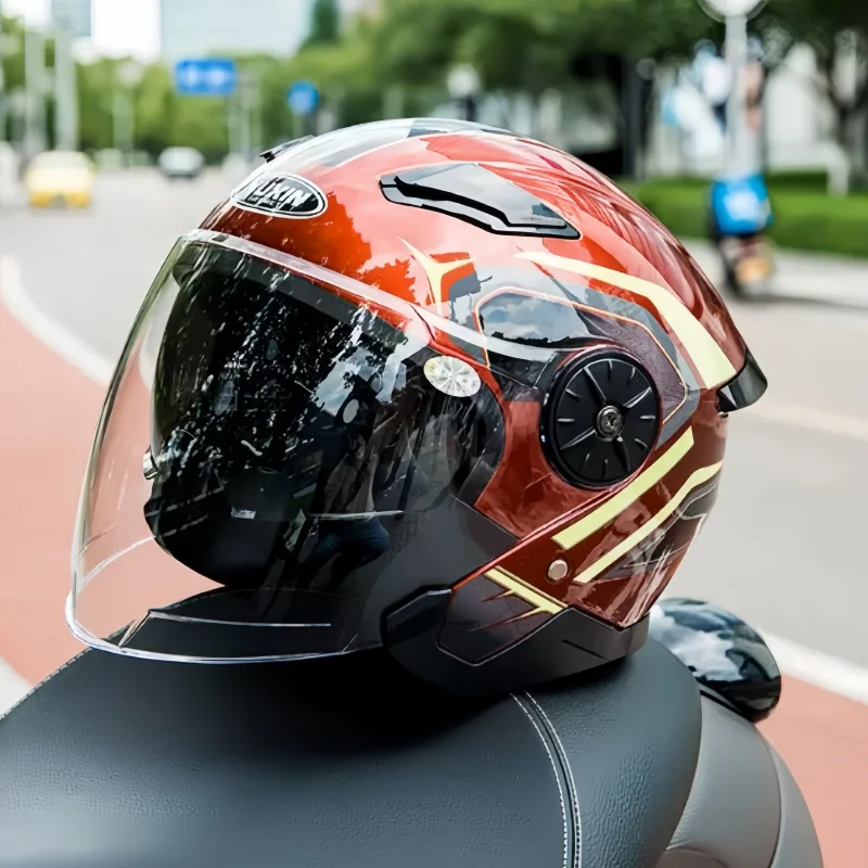 Lightweight Open Face Jet Motorcycle Helmet, Cycling helmet with dual mirror design, anti fall and breathable 3D lining