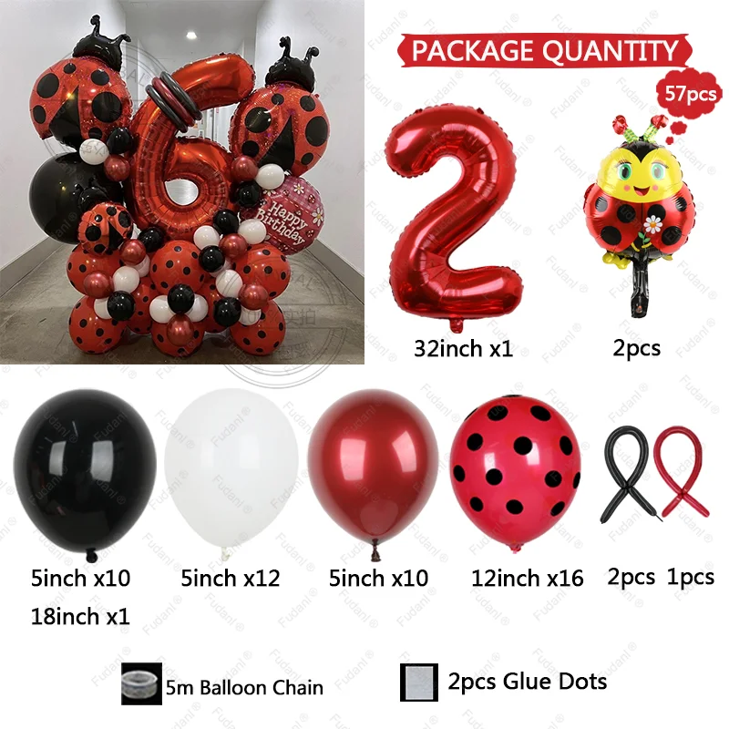 57 Ladybug Party Balloons Black-Based Red Polka Dot Wavy Dot Decorative Balloons Baby Christening Birthday Party Decorations