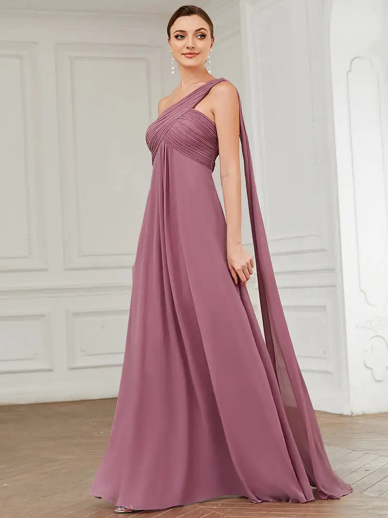 Vestidos de Noche elegantes y sencillos para mujer, vestido de dama de honor largo de un hombro sin tirantes, de gasa rosa, 2024