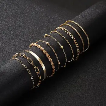 Módní plochý hadový řetízek, náramek ve tvaru krabice, kreativní řetízek ve tvaru srdce, kroucený řetízek, skládaný náramek, sada dámských denních šperků 6 nejlepší prodej náramek 18 kg - №5