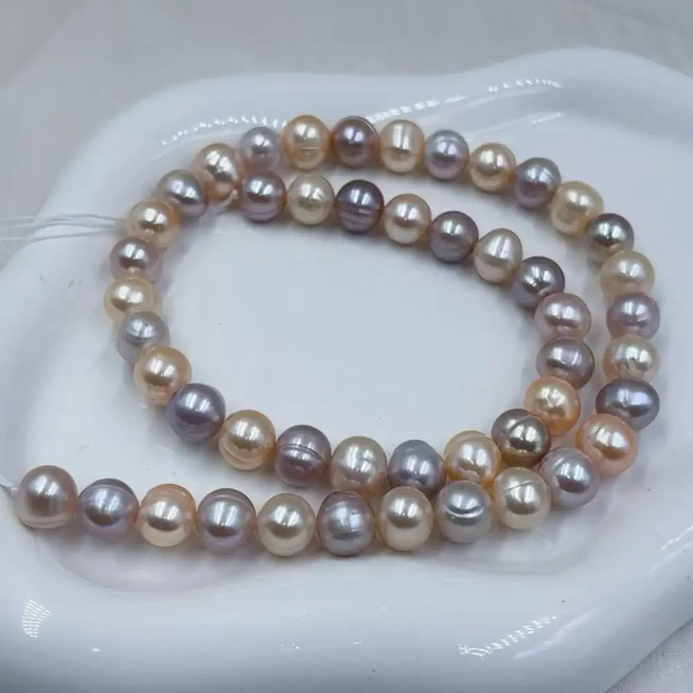 

8-9mm High Quality AAA Round Pink Purple Genuine Natural Freshwater Pearl Spacer Beaded DIY Beads Strand 15"