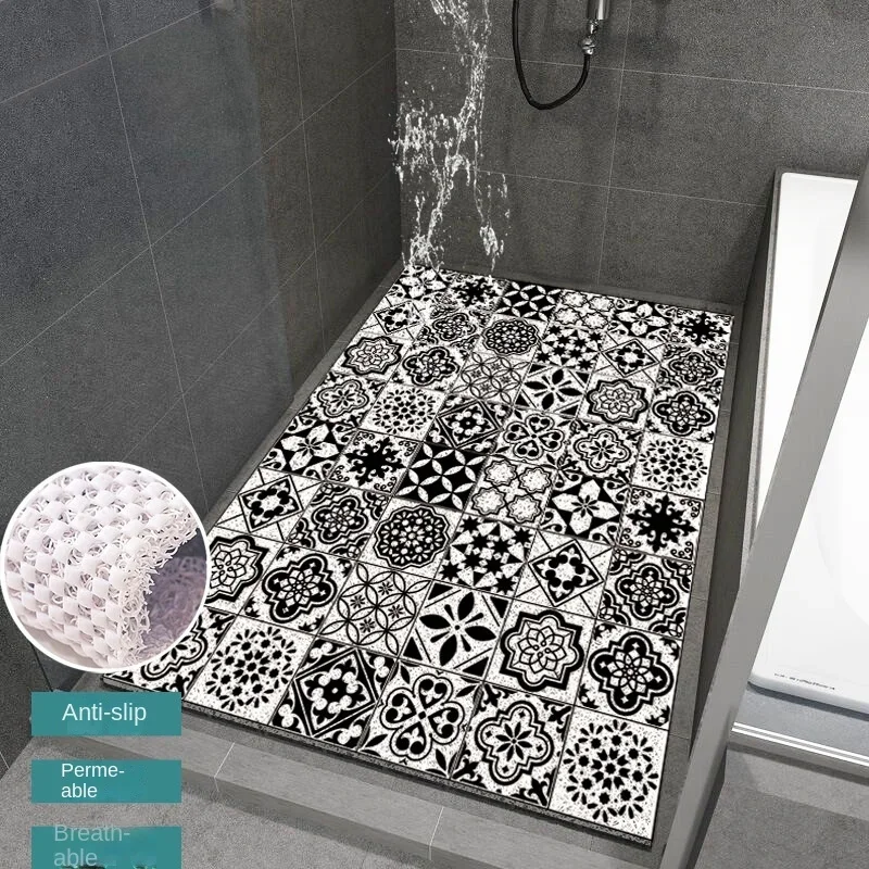 

Summer bathroom shower room bath mat simple fully covered with wire coil door mat permeable mesh bottom can be tailored