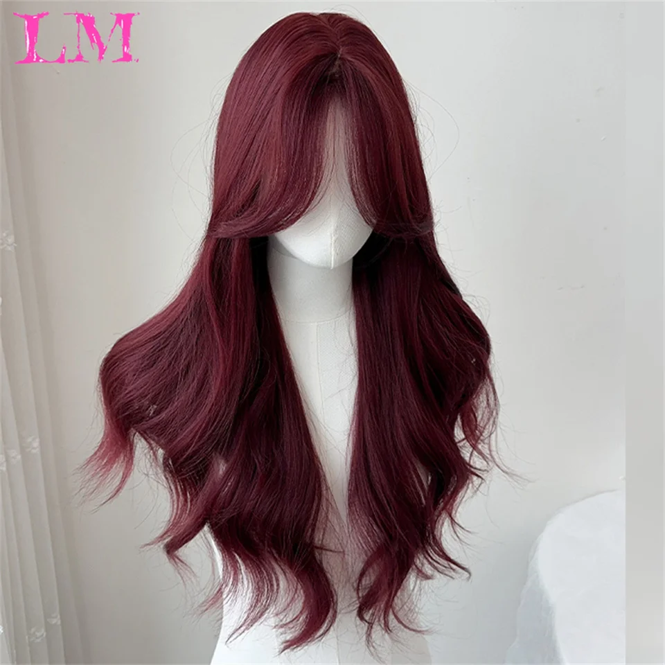 LM Red large wave synthetic wig for women, Halloween Cosplay party, daily use of high-temperature silk wig full head cover