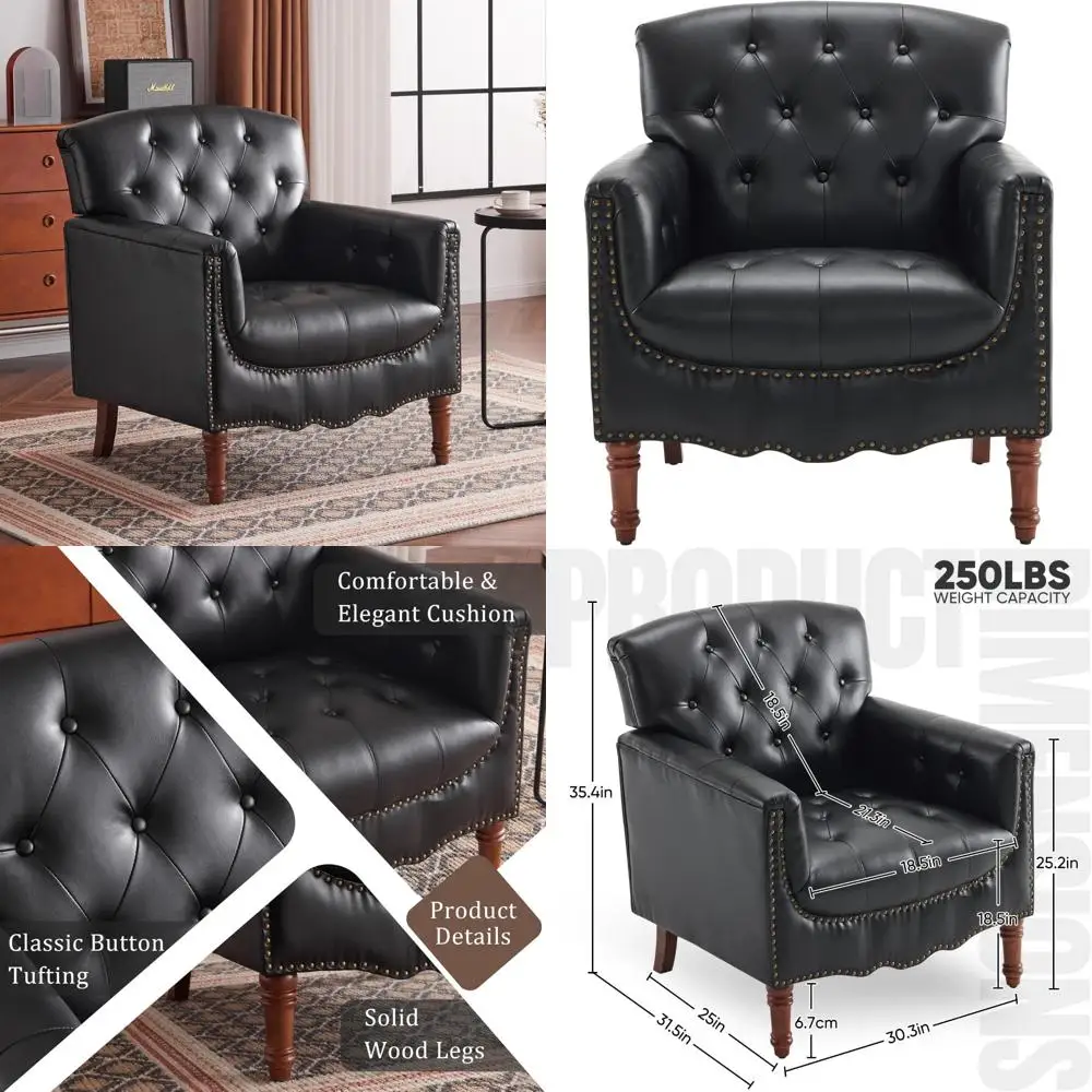 كرسي MOJAY من الجلد الصناعي، كرسي غرفة المعيشة كرسي مريح مع وسادة مبطنة سميكة، كرسي نادي أريكة صالة مع قوي #1