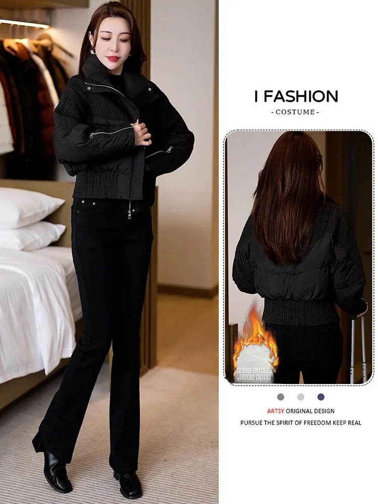 

Модная однотонная утепленная куртка из хлопка для женщин, новая зимняя модель свободного кроя, универсальное пальто до бедра в корейском стиле для повседневной носки