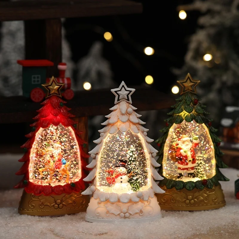 Christmas LED Night Light Stanta Claus Snowman Lantern Lamp Xmas Tree Ornaments Hanging Light for New Year Party Decor