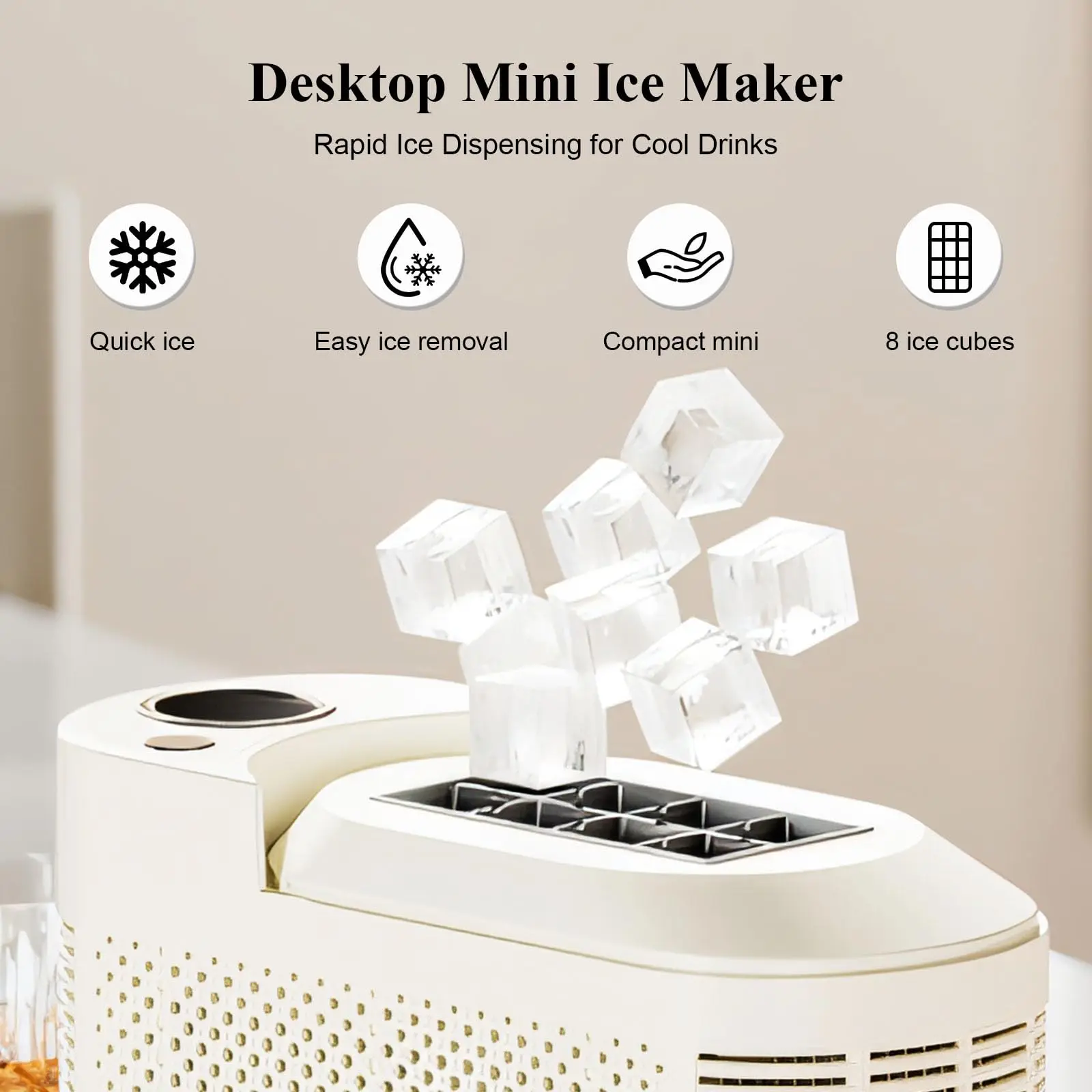 Portable Countertop Ice Maker Machine - 8 Cubes in 10 Mins, Compact Mini Ice Maker for Home/Camping/Car with DC 12V Adapter