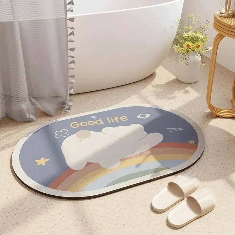 حصيرة شفط الطين المشطورة الناعمة، سجادة باب الحمام الكرتونية اللطيفة #4