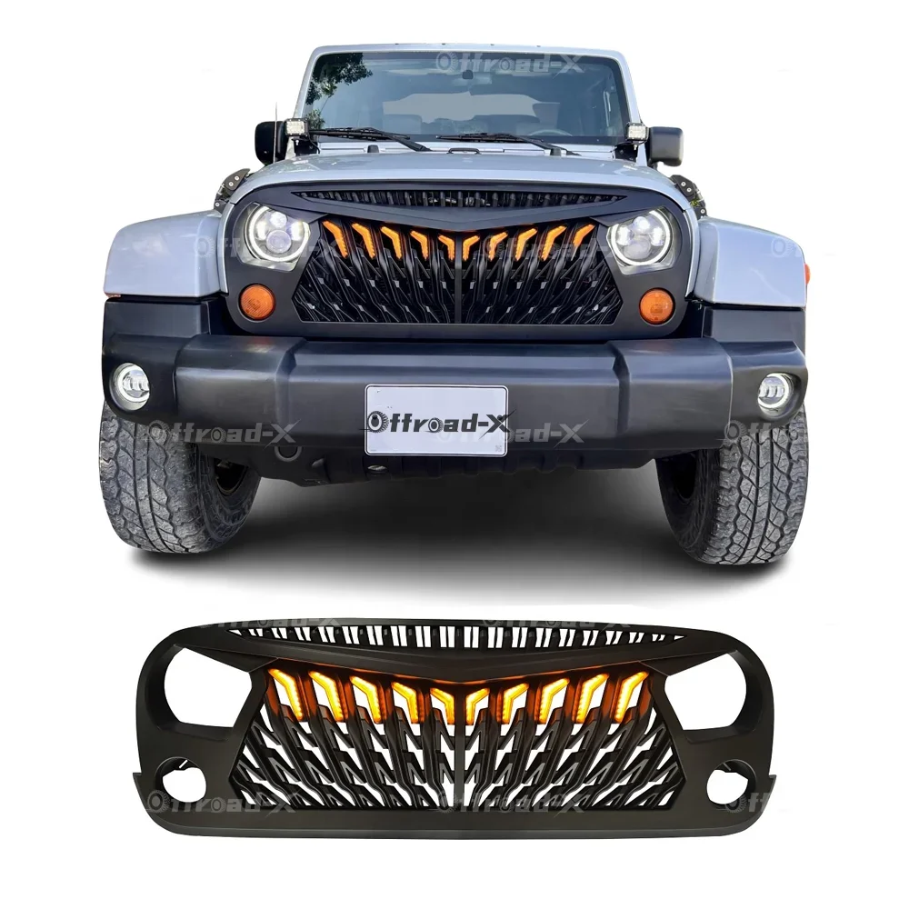 

For 2007-2017 Jeep Wrangler JK Front Mesh Grille with Amber Lights