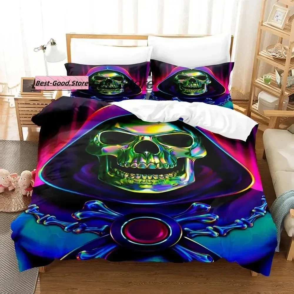 

2014 Skull Skeletor 3D Anime Bed Sheet Set Printed Duvet Cover Pillowcase Bedding Set Bed Linen Sheet Quilt Cover Full King Size