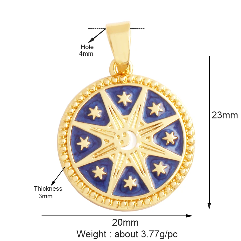 Kompass, glänzender Sonne, Mond, Stern, Muschel-Charm-Anhänger, 18 Karat vergoldetes Gold, eingelegter Zirkonia, Schmuck, Halskette, Armband, Zubehör S45 – Detail 22