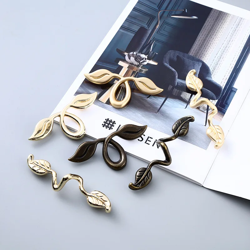 WV Vintage Chinese-Style Zinc Alloy Furniture Hardware Cabinet Pulls Small Leaf Wardrobe Door Handles Home Decor Accessories
