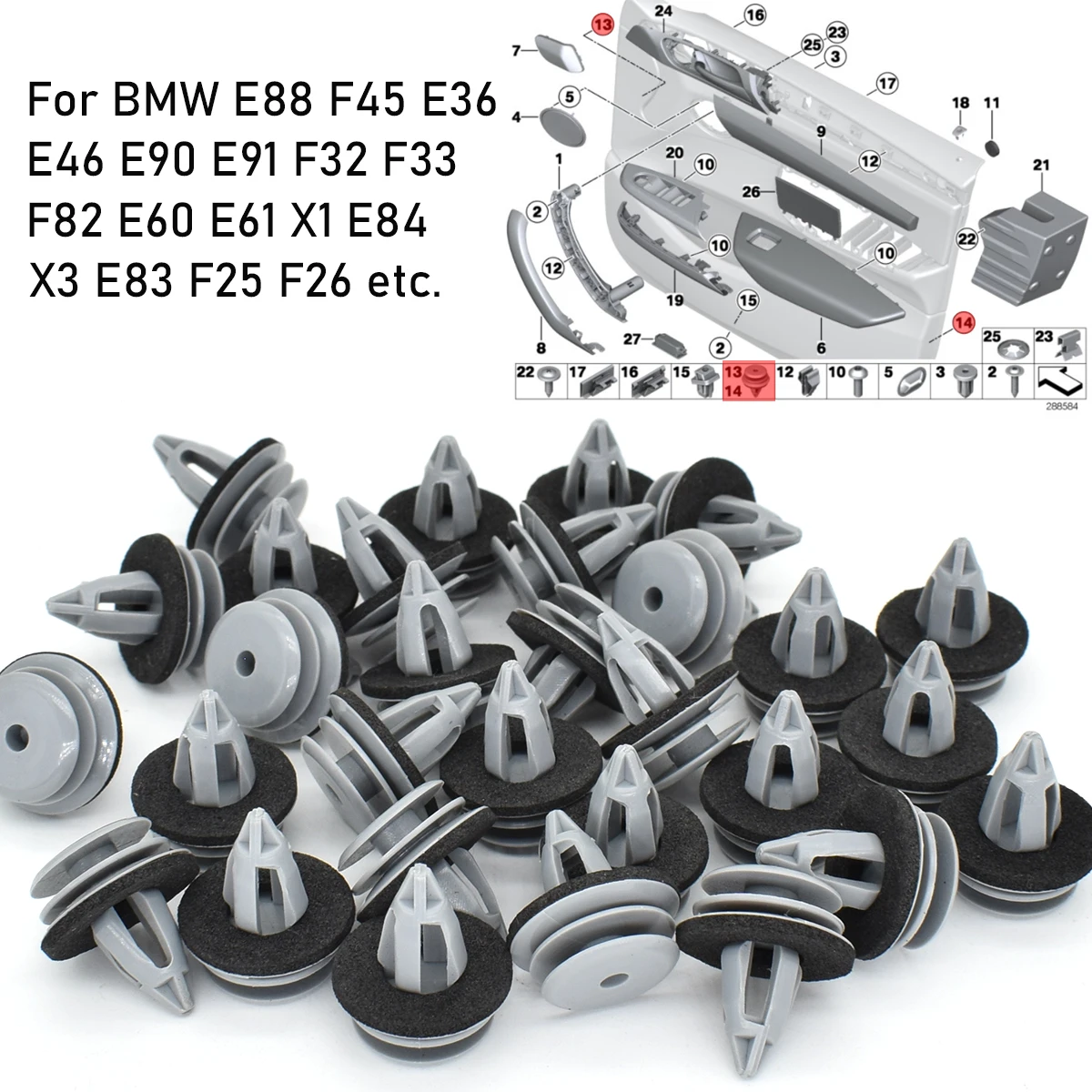 30/60X Panel drzwi samochodowych karty pokrywa osłonowa zacisk mocujący dla BMW E88 F45 E36 E46 E90 E91 F32 F33 F82 E60 E61 X1 E84 X3 E83 51418224781