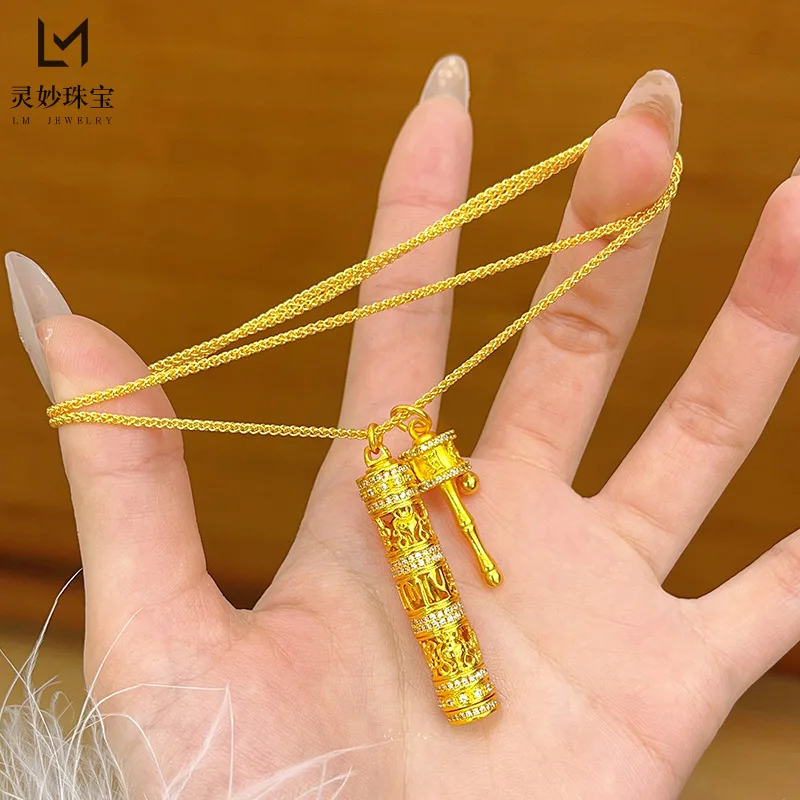 

9999 24K real gold dot diamond portable Buddha six-character mantra pendant necklace can be opened to give to girlfriend