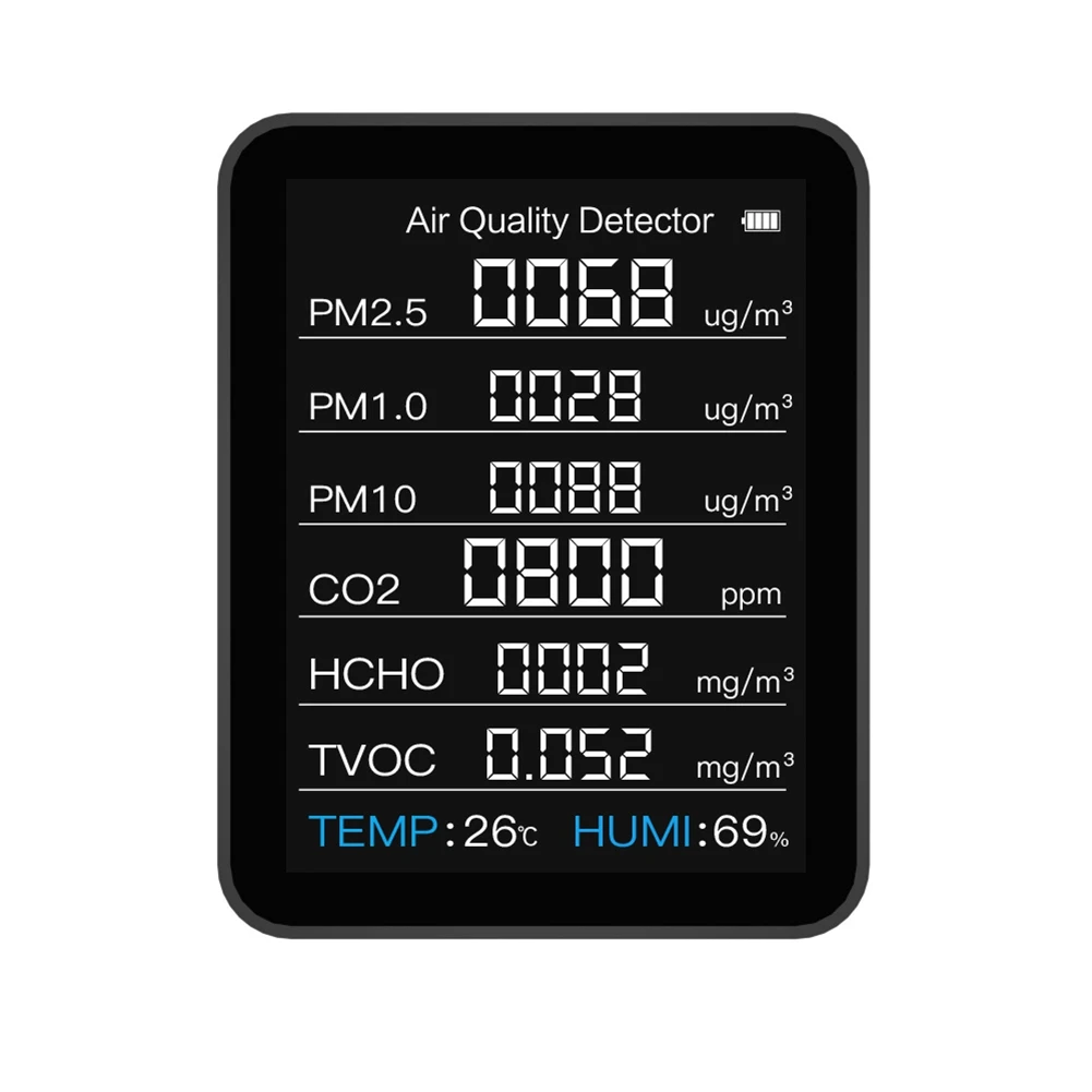 다기능 CO2 가스 감지기, 온도 습도 계량기, TVOC HCHO PM2.5, 공기질 감지기, 흰색, 8 in 1