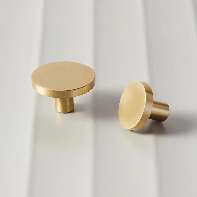 Solid Brass Knobs for Cabinets and Drawers Round Brushed Gold Dresser Door Knob Wardrobe Cupboard Pulls Handles Cabinet Hardware