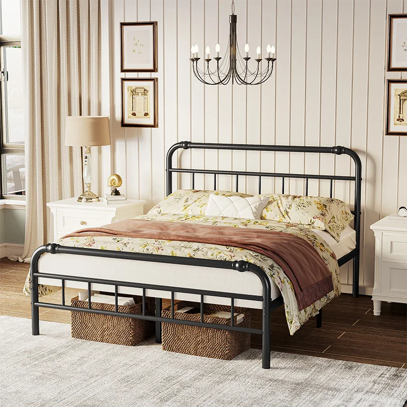 ZIYOO Modern and simple European style black iron frame bed, king bed frame and headboard. Noise Free, Easy Assembly