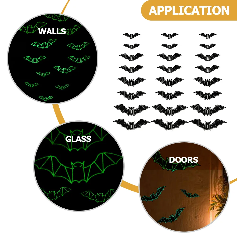 

48Pcs Halloween 3D Bat Stickers Luminous PVC Wall Decals Party Background Room Festival Decor Halloween Sticker