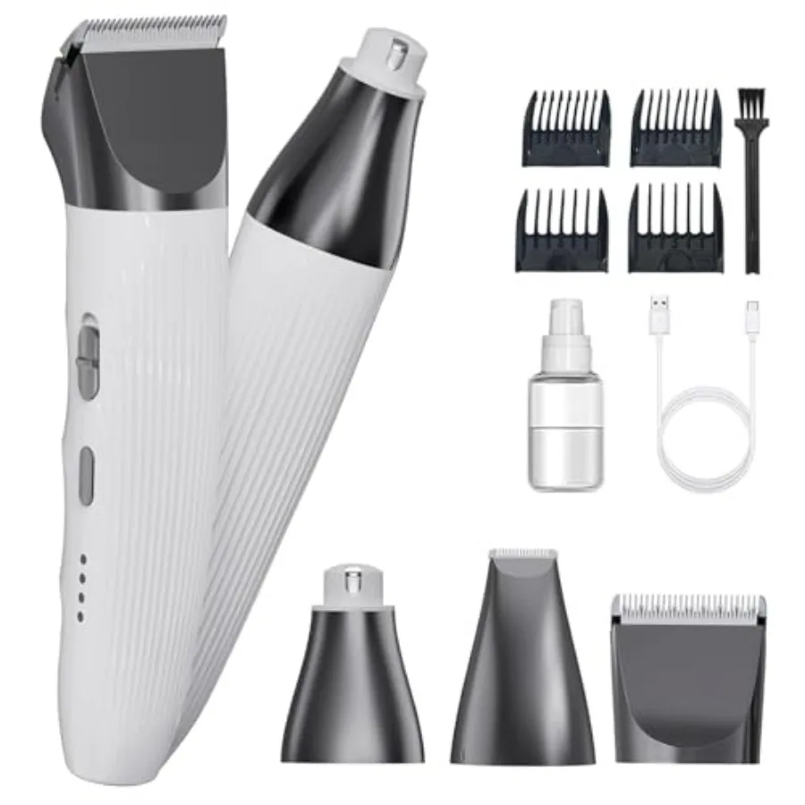 

3-in-1Dog Hair Clippers Grooming Kit with Paw Trimmer- Rechargeable Cordless Quiet Nail Grinder Shaver with 4 Guide Combs for G
