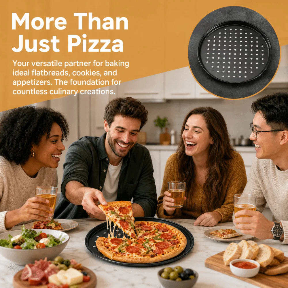 Carbon Steel Perforated Pizza Pan Set 9/10/11/12/14 Inch Non Stick Cooking Plate Mupti Purpose Round Baking Tools