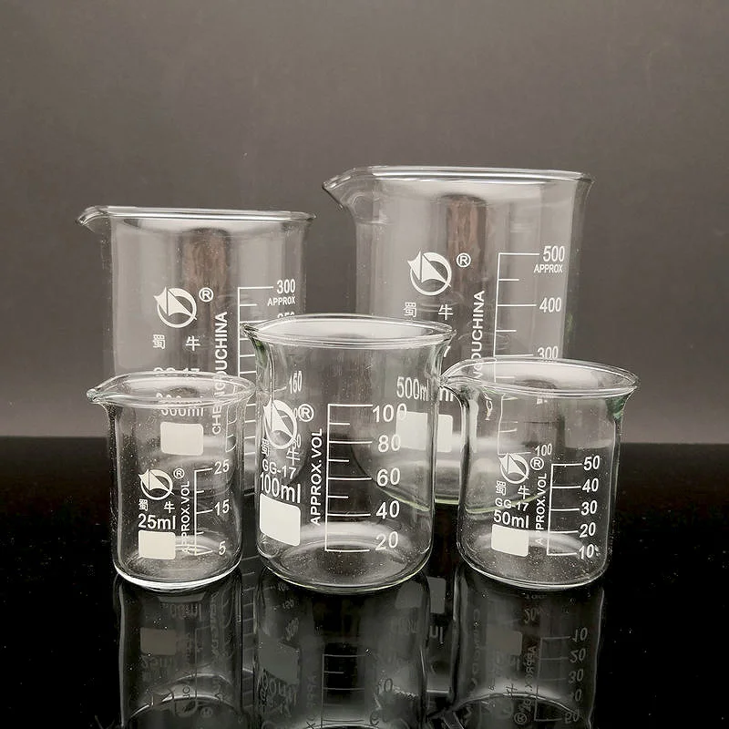 4pcs/lot Laboratory Glass Beaker 5 10 25 50 100 250 500ml  High Temperature Resistant Chemistry Laboratory Equipment