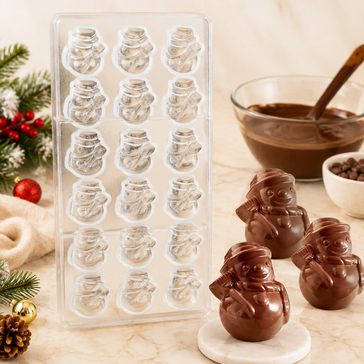 Christmas Polycarbonate Chocolate Mold Snowman Shape Reusable Hard PC DIY Candy Bonbon Confectionery Baking Tool